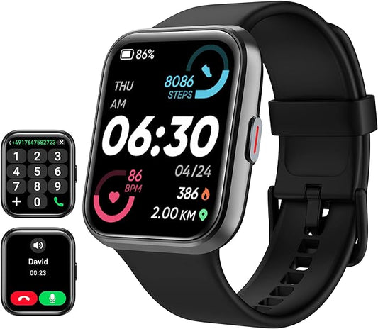 Tensky Smart Watch for Men/Women Android & iPhone, Alexa Built-in, 1.8" Touch Screen Fitness Tracker with Answer/Make Calls, 3ATM Waterproof Heart Rate/Sleep/SpO2 Monitor, Pedometer, 100+ Sport Modes
