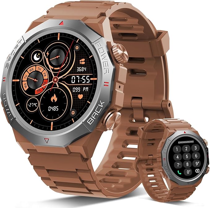 Smartwatch for Men and Women with Bluetooth Calling, 1.39" Touchscreen, Brown