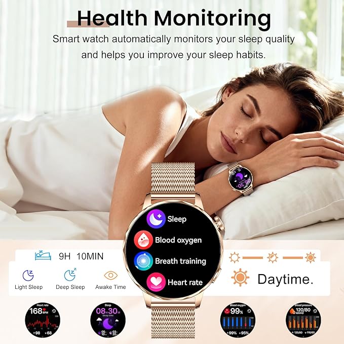 Smart Watches for Women, 1.27'' Smartwatch (Answer/Make Calls) Compatible with iPhone/Android Phones, IP68 Waterproof Fitness Tracker Watch with Sleep Monitor,100+ Sports Modes (Rose Gold)