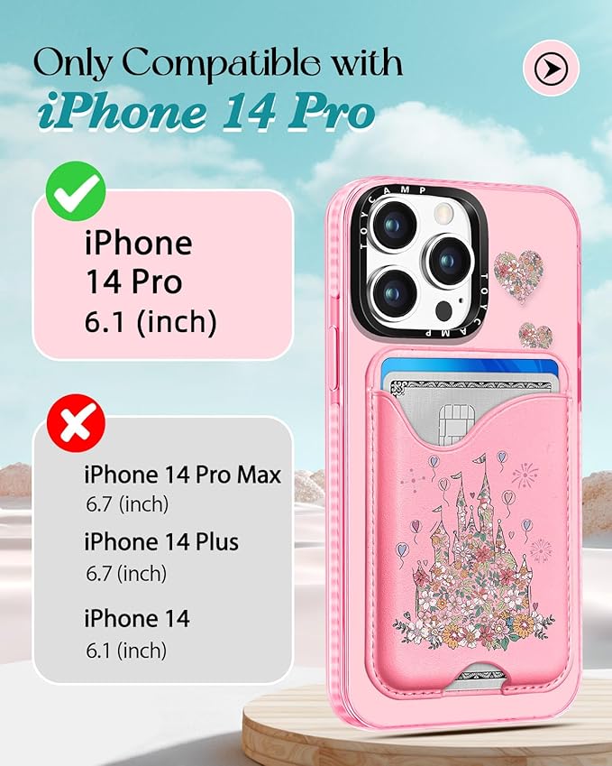 Toycamp for iPhone 14 Pro Case - Compatible with Magsafe Credit Card Holder Wallet Magnetic Cute Women Teen Girls Kawaii Girly Unique Castle Design Phone Cover for iPhone 14 Pro
