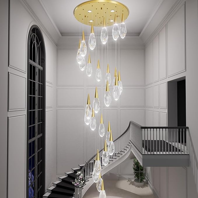 26-Lights Large Chandelier for High Ceiling Gold Crystal Pendant Light Fixture Extra Large Chandelier for Staircase Foyer Villa Living Room