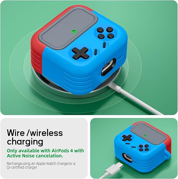 Inesore for Airpods 4 Case with Lock,Compatible with Airpods 4 with Active Noise Cancellation Cases,Classic Cool Funny Game Console Air pods4 Case Cover for Men Boy with Cleaner Kit(Red Blue) | with Locking, 2024, with Cleaner Kit, for Men Boy