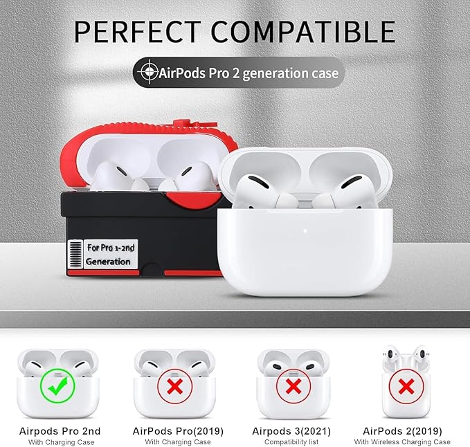 for Apple AirPods Pro 2nd Generation Case,Cute Cartoon Shoe Box Soft Silicone Protective Cases for AirPods Pro 2 Case with Keychain for Women Men, A-Red+Black,2Pack
