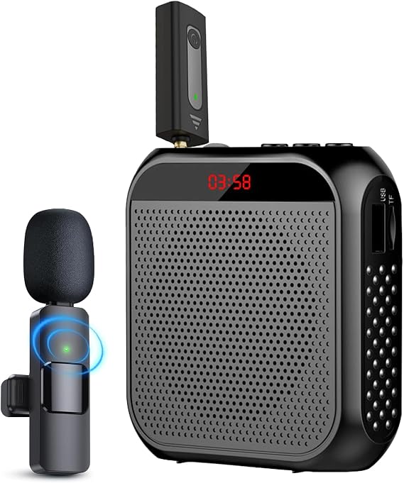 Voice Amplifier with Wireless Lapel Microphone & Wired Headset