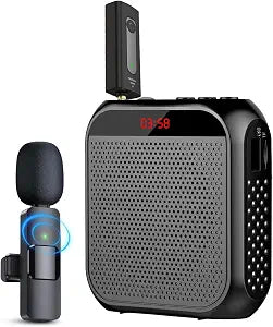 Voice Amplifier with Wireless Lapel Microphone & Wired Headset