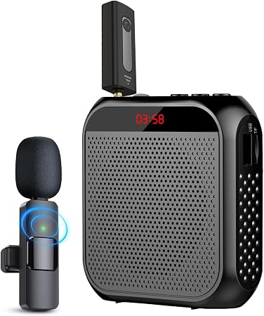 Voice Amplifier with Wireless Lapel Microphone & Wired Headset