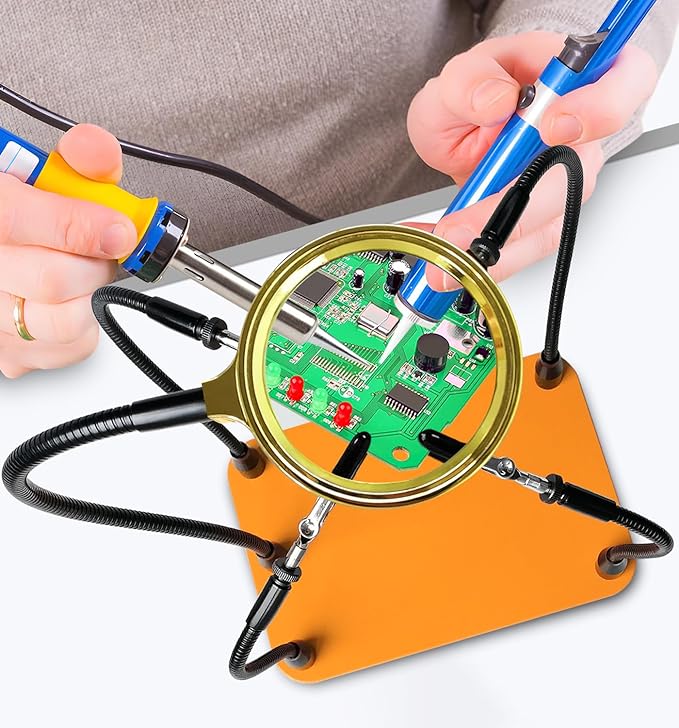 Helping Hands Soldering Station with 80cm 6X Magnifying Glass, 4 Flexible Arms Solder Helping Hands Magnifier and Third Hand Soldering Tool for Electronic Repair Soldering Jewelry Crafts
