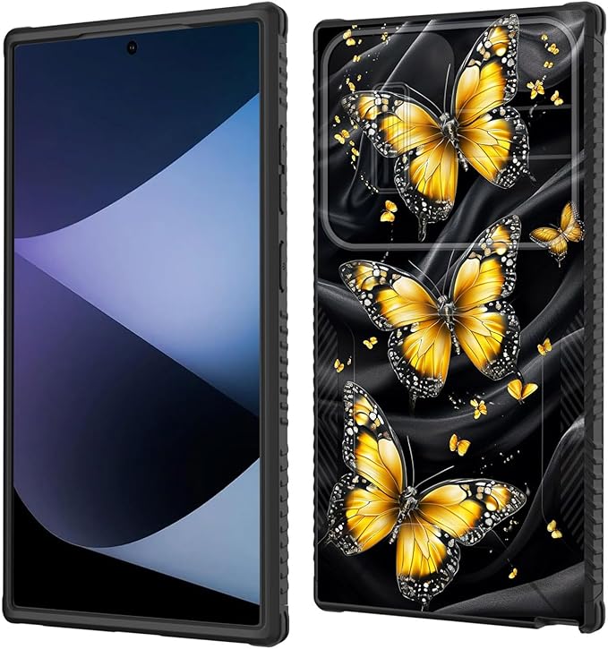 for Galaxy S26 Ultra Case Built in Slide Camera Lens Cover,Heavy Duty Shockproof Protection Dual Layer Case for Samsung Galaxy S26 Ultra 6.9" 2026,Yellow Butterfly