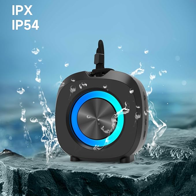 Portable Bluetooth Speakers, RGB Lights TWS Speakers，Wireless IPX5 Waterproof Mini Speaker with Loud Stereo Sound,15 Hours Playtime, Rechargeable Battery, Black.