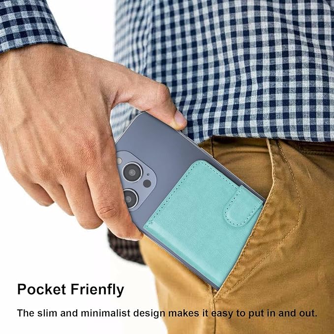 Bocasal for MagSafe Wallet Magnetic Card Holder, RFID Blocking Leather Card Slots for iPhone 17/16/15/14/13/12 Pro/Max/Plus/Air, Adjustable Kickstand Flip Mag Safe Wallet (Mint Green)