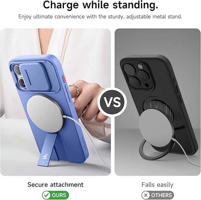 SURITCH for iPhone 15 Pro Max Case with Magnetic Camera Slide Cover and Adjustable Kickstand, Compatible with MagSafe, Shockproof Bumper Case Slim Protective Cover 6.7 Inch, Starlight Blue