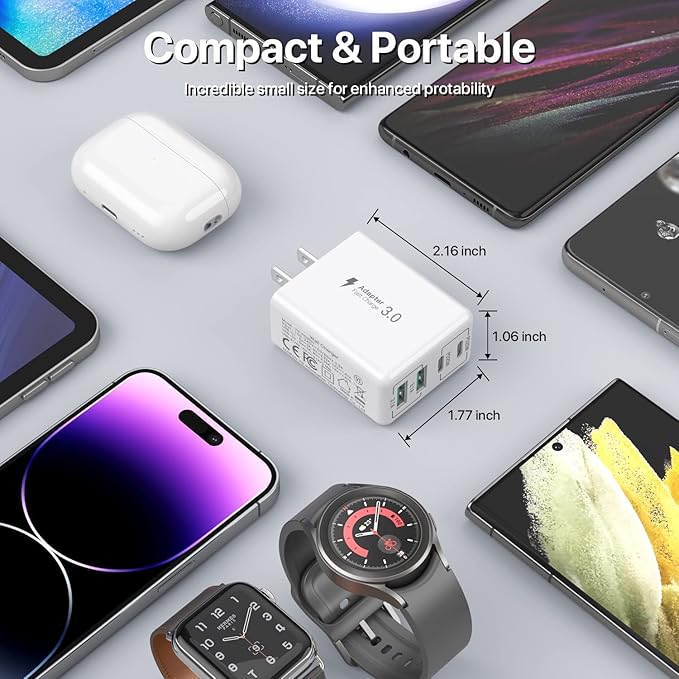 sccvee [2 Pack] USB C Wall Charger, 40W 4-Port USB C Charger Block,Fast Charging Block Dual Port PD+QC Wall Plug Multiport Type C Compatible with iPhone 14/13/12/11/Pro Max/XS/XR/8/smartphones/Tablet