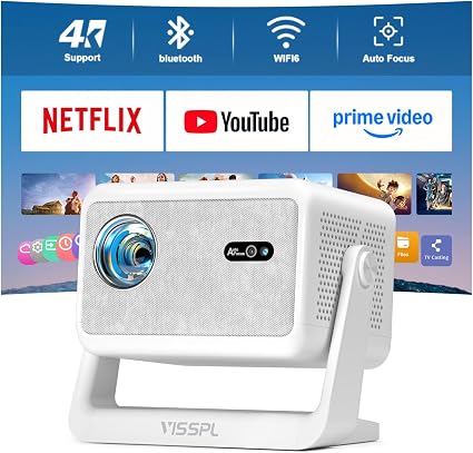 [4000ANSI & Now with Netflix] 4K Smart Projector with WiFi and Bluetooth, Auto Focus & Keystone Mini Projector with Stand, Outdoor Home Theater Small Proyector for bedroom(white)