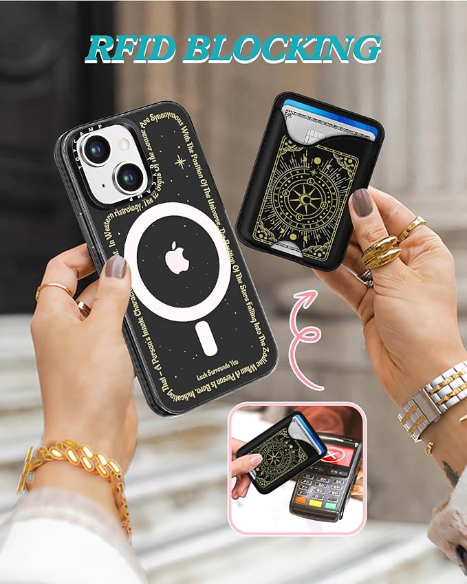 Toycamp for iPhone 15 Plus Case - Compatible with Magsafe Credit Card Holder Wallet Magnetic Cute Women Teen Girls Kawaii Girly Unique Stars Design Phone Cover for Apple 15 Plus 6.7"