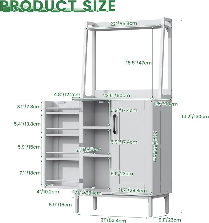 51" Pantry Cabinet, Kitchen Pantry Storage Cabinet with, Storage Shelves, Modern Kitchen Hutch with Microwave Stand, Adjustable Shelves, Food Pantry Cabinet for Dining Room (White)