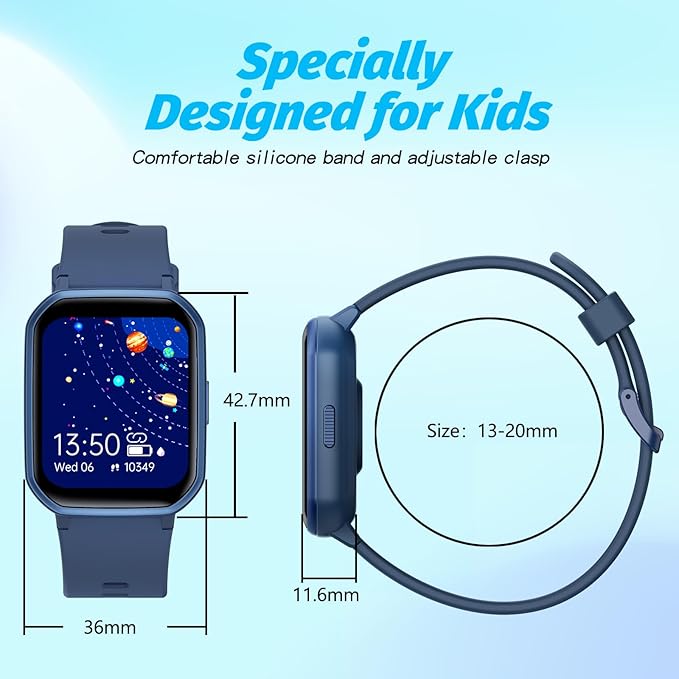 Kids Smart Watch Girls Boys, Fitness Tracker for Kids, 1.5 Inch DIY Dials, 19 Sport Modes, Sleep Monitor, Pedometers, Heart Rate, IP68 Waterproof, Great Gift for Boys Girls Teens 6-14 (Blue)