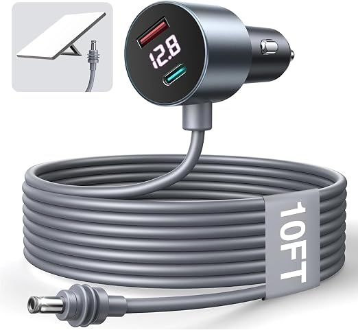 10FT Car Adapter for Starlink Mini, Dual PD 30W + USB A 18W Ports for Cars