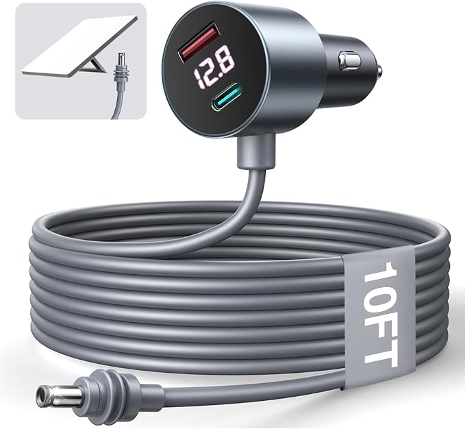 10FT Car Adapter for Starlink Mini, Dual PD 30W + USB A 18W Ports for Cars