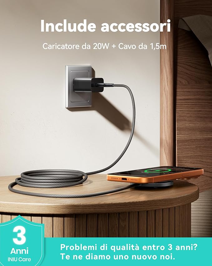 INIU Qi2 Certified Magnetic Wireless Charger, 15W Fast MagSafe-Compatible Wireless Charging Pad with Cooling Fan, Only for iPhone 17 16 15 14 13 12 Series, AirPods, and More (Adapter Included)
