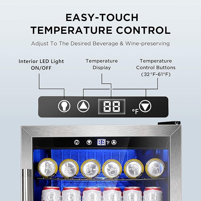 26 Bottle Wine Cooler Refrigerator, Small Freestanding Wine Fridge for Red, White and Champagne, Built-in Wine Cellar with Stainless Steel Glass Door , 40-66F Digital Temperature Control, Indoor Use