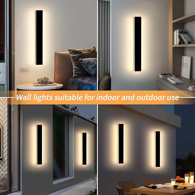 Mikeru 23.6inch Outdoor Wall Light Fixtures, 3000K/4500K/6000K Three Colors Switchable Modern Exterior Wall Sconces Acrylic Invisible Outdoor Lights for Porch