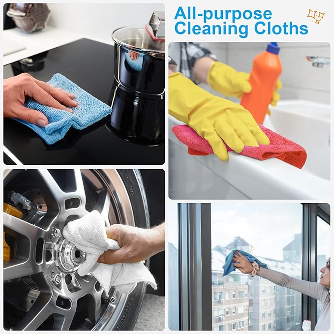 Microfiber Cleaning Cloth, 150 Sheets Shop Towels Commercial Grade Washcloths Lint-Free Work Rags Bulk Towels for Cars Mechanic Restaurant Garage Housekeeping, 11.5"x 11.5", Red