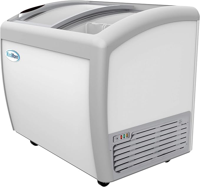 KoolMore - MCF-12C Commercial Ice Cream Freezer Display Case, Glass Top Chest Freezer with 4 Storage Baskets and Clear, Sliding Lid, Large 12.7 cu.ft Capacity, White
