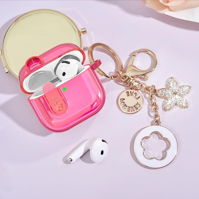 (with Safety Lock) Clear Case Compatible with Cute Apple Airpods 4 Cases 2024 Women, VISOOM Soft TPU Transparency Air pods 4 Gen Case iPods 4 Earbuds Case Girl Bling Keychain for Airpod iPod 4th Gen