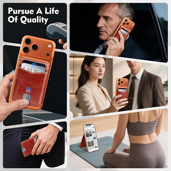 Compatible with Magsafe Case with Card Holder for Men Women Magnetic Ultra-Thin Wallet Bracket Adjustable Bracket for iPhone 17/16/15/14/13/12 Pro/Pro Max/PlusSeries,Brown