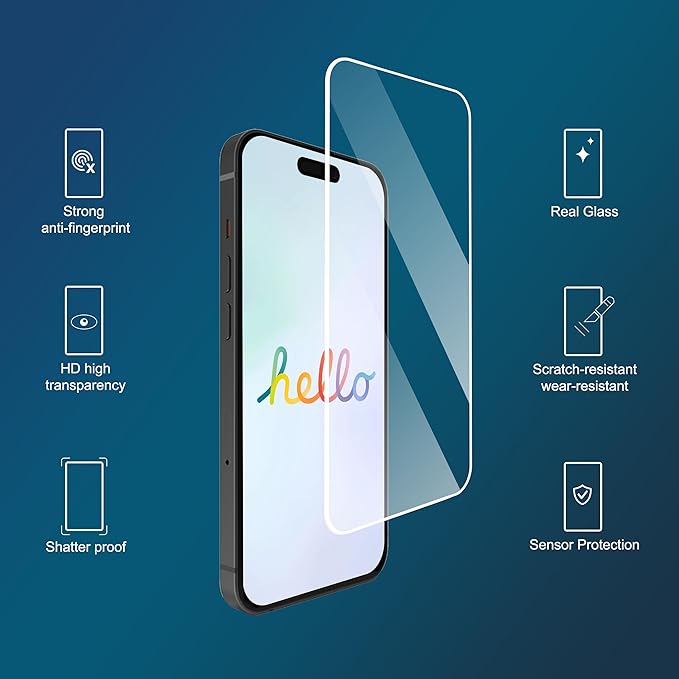 Ailun 3 Pack Screen Protector for iPhone 15 Pro [6.1 inch] + 3 Pack Camera Lens Protector with Installation Frame,Case Friendly Tempered Glass Film,[9H Hardness] - HD
