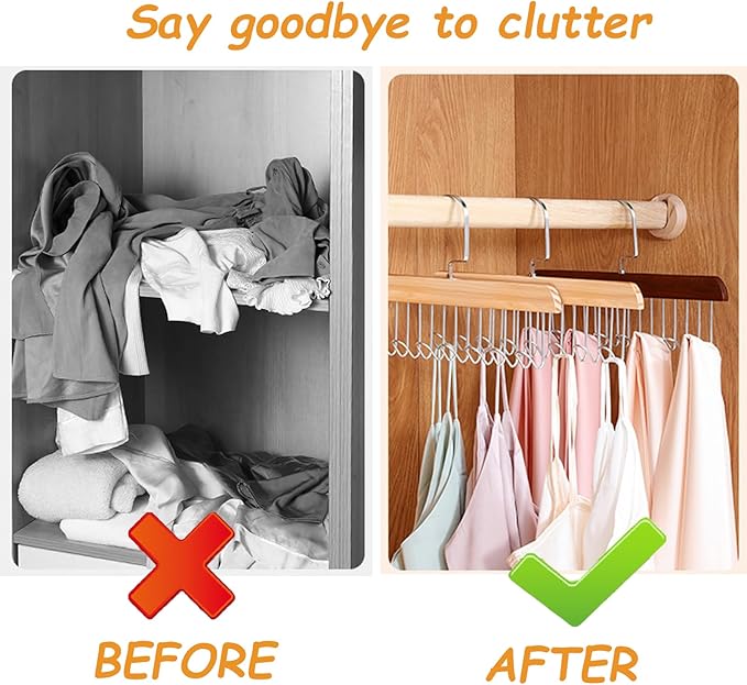 4 Pack Anti Slip Multi Hook Coat Racks,Tie Rack,Bra Hangers for Closet Organizer with 8 Hooks 360 °Swivel Wooden Hanger for Closet for Tie,Tank Top,Bra, Scarf,Hat