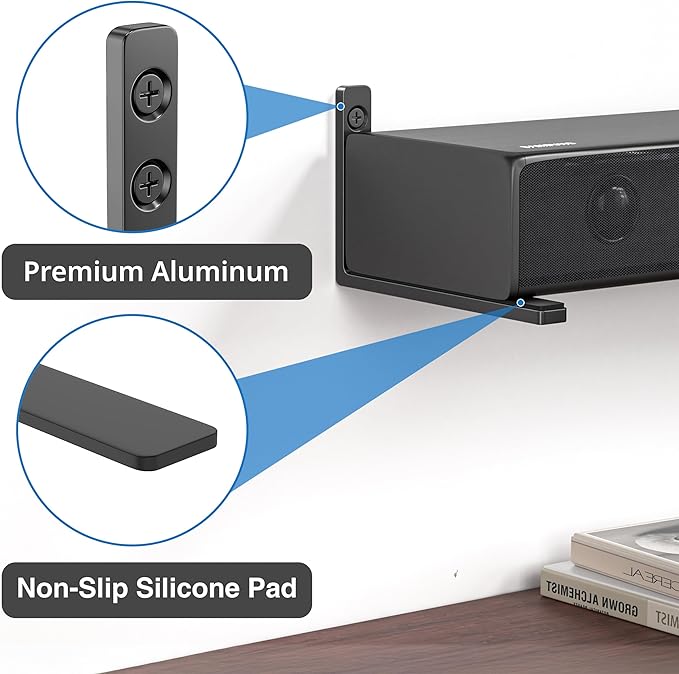 Soundbar Mounts Under TV for Bose, Sony, Saiyin, VIZIO, LG, Samsung, Roku - Dolby Atmos Compatible Soundbar Wall Mount Bracket, Sound Bar Shelf, Soundbar Stand Under TV Up to 20LB