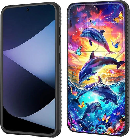 for Galaxy S25 Plus Case Built in Slide Camera Lens Cover,Heavy Duty Shockproof Protection Dual Layer Case for Samsung Galaxy S25 Plus 6.7" 2025,Dolphins and Butterflies