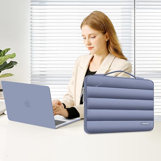 MOSISO Compatible with MacBook Air 13 inch Case M5 2026 M4 2025 M3 M2 2024-2022 A3449 A3240 A3113 A2681, Hard Case&Puffy Bag&Keyboard Cover&Webcam Cover&ScreenFilm for MacBook Air 13.6, Lavender Gray