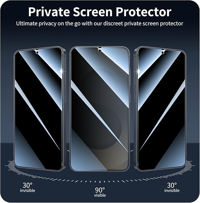 3*Privacy Screen Protector for Samsung Galaxy S24/S25 with a Installation Alignment Aid, Anti-Spy Tempered Glass Film, Private Black Protection, [Shatterproof][ Shockproof]