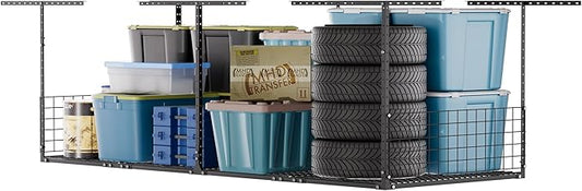 3 x 8FT Overhead Garage Storage Rack,Adjustable Ceiling Storage Racks,Garage Shelving Heavy Duty Storage Organizer System With Sidebar,Load 600LBS Weight