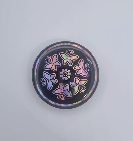 Korean Najeonchilgi Shell-Inlay Phone Grip Stand, Slim Round Phone Holder & Kickstand, Adhesive or Magnetic Back, Metal Ring Included - (Butterfly Blossom)