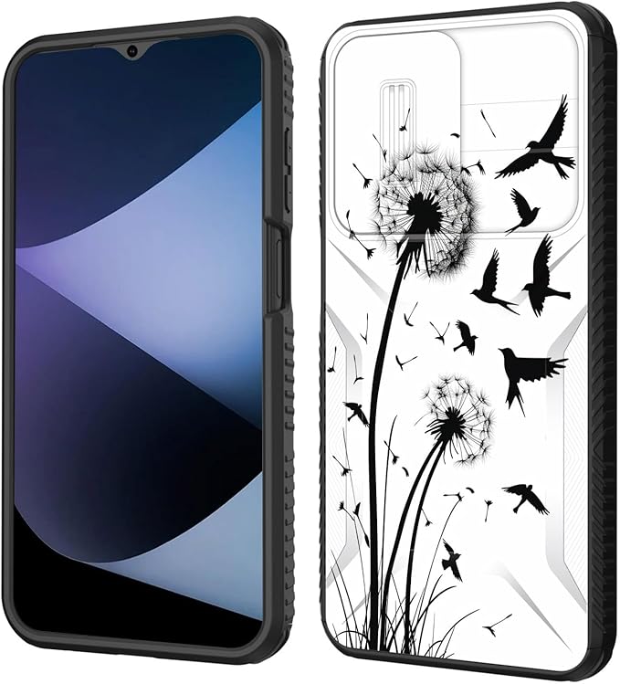 for Galaxy A26 5G Case Built in Slide Camera Lens Cover,Heavy Duty Shockproof Protection Dual Layer Case for Samsung Galaxy A26 5G 6.7" 2025,Dandelions and Birds