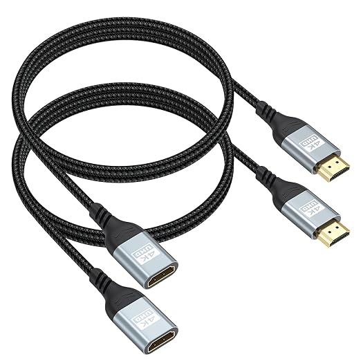 4K HDMI Extender Cable 3FT 2-Pack HDMI Extension, High Speed HDMI Male to Female Adapter Supports ARC, HDR, 3D, HDCP 2.2 Compatible with Fire TV Stick, Roku Devices, PS5, Xbox, HDTV, Laptop