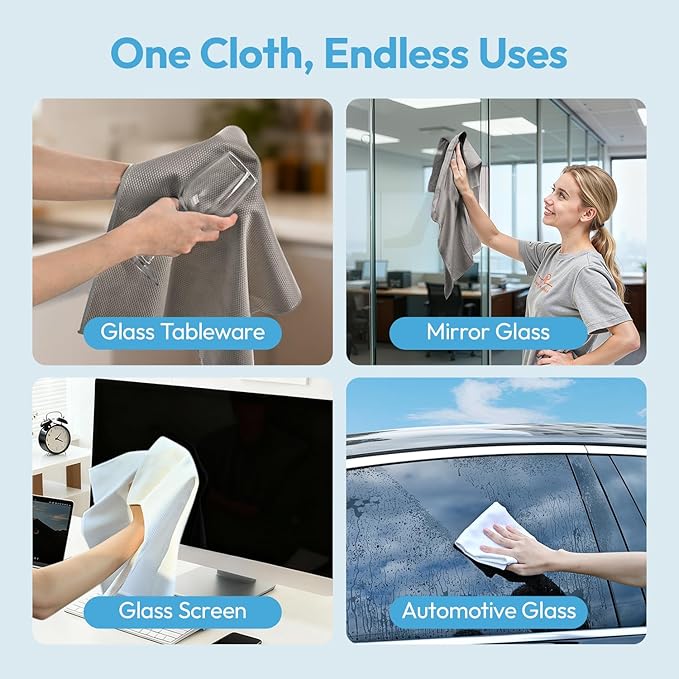 Nanoscale Microfiber Cloths 15.55”x 15.55”, Glass Window Mirror Stainless Steel Car Cleaning, Streak-Free, Lint-Free, Super Thick & Absorbent, Reusable, 6 Pack (Blue)
