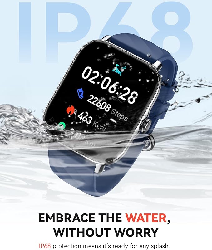 Smart Watches Fitness Tracker for Women Men with Step Counter, Sleep Calorie Monitor, Pedometer, IP68 Waterproof, Smartwatch with 120+ Sports for iPhone Android (Blue)