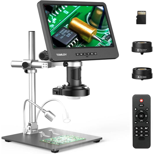 TOMLOV DM602 Pro 3 Lens 10.1" HDMI Digital Microscope 2000X, Boom Arm Stand