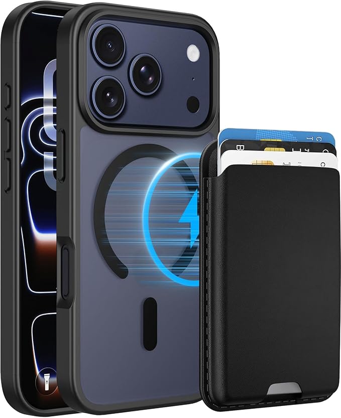 Magnetic for iPhone 17 Pro Case with Detachable Wallet, Compatible with MagSafe, Credit Card Holder with Slim Shockproof Protective Phone Cover, Black