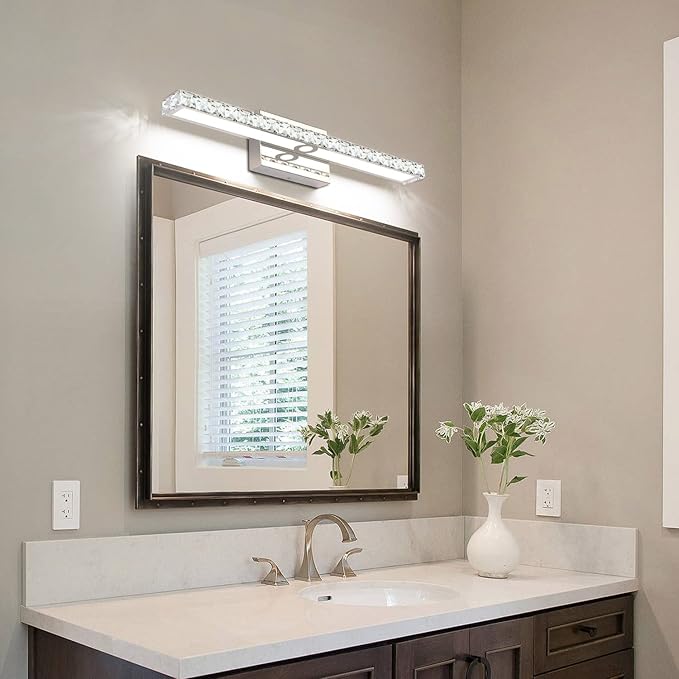 SOLFART LED Vanity Lights Over Mirror25.4 inch 24W Dimmable Crystal Vanity Lights for Bathroom Light Fixtures