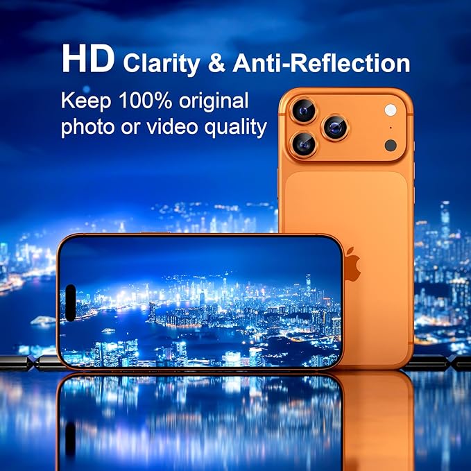 Misea Compatible for iPhone 17 Pro/iPhone 17 Pro Max Camera Lens Protector, Ultra-HD Tempered Glass Camera Cover Screen Protector Metal Individual Ring Protector Decoration Accessories, Orange