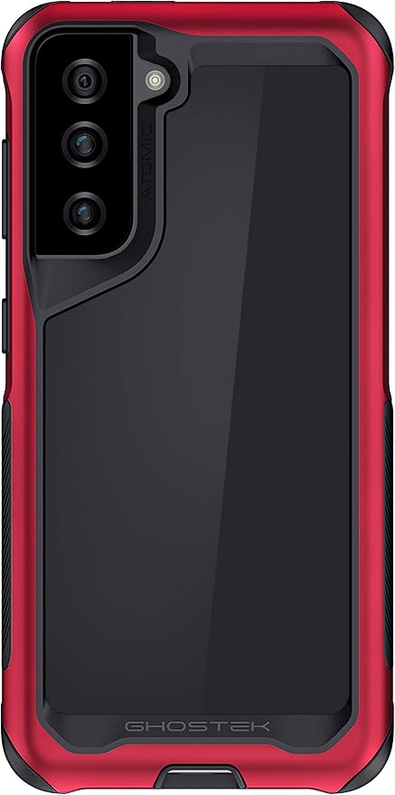Ghostek ATOMIC slim S21 Case with Protective Aluminum Metal Bumper and Crystal Clear Back Design Heavy Duty Shock-Absorbent Protection Designed for 2021 Samsung Galaxy S 21 5G (6.2 Inch) (Phantom Red)