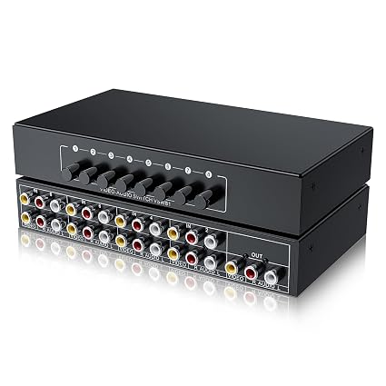 BolAAzuL RCA Switch 8 in 1 Out Composite Video L/R Audio Switcher Selector