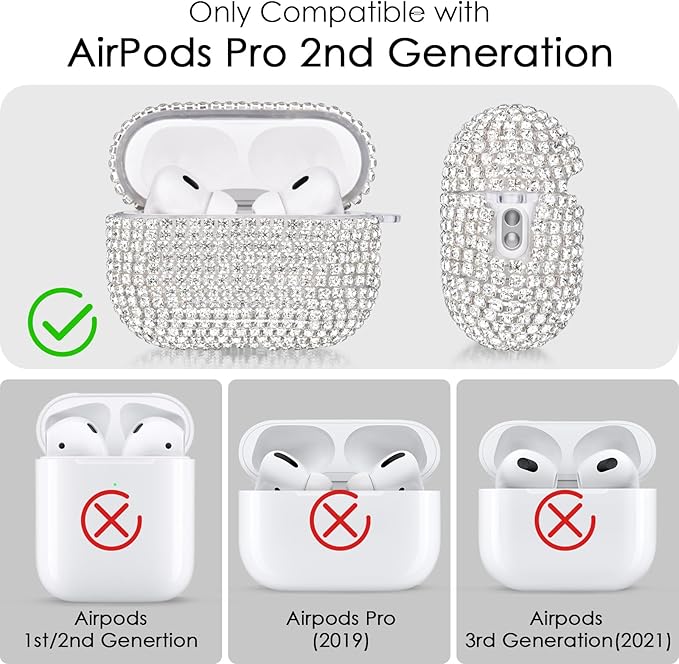 VISOOM Bling Case for Airpods Pro 2nd 1st Generation Cases - Jewelry Cute Airpods Pro 1 2 Case Cover with Glitter Keychain Women 2025 Fancy Cover for iPods pro2 1 Wireless Charging Cases-Silver