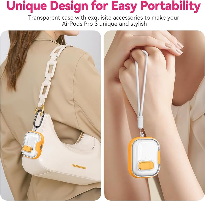 for Airpods Pro 3 Case 2025, Anti-Yellowing Clear Case for Airpods Pro 3 with Secure Lock & Phone Stand, Soft TPU Drop Protection Cover with Cleaning Kit (Yellow)
