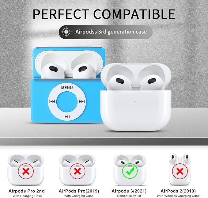 Maxjoy for Airpod 3rd Generation Case, Classic MP3 Design Kawaii Fun Cool Unique Stylish Case with Cleaner kit, Cute Soft Silicone Funny Air Pods Cases Cover for Airpods 3rd, Blue